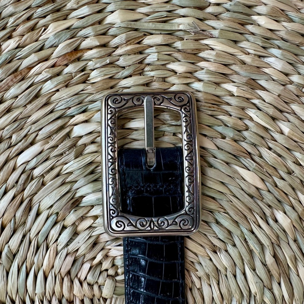 Brighton Womens Croc Embossed Leather Western Belt Brown Silver Buckle 40430 32 - Picture 5 of 8